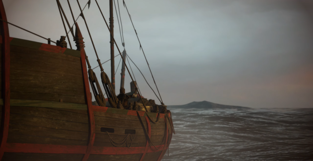 Ship sailing in Sea of Thieves.