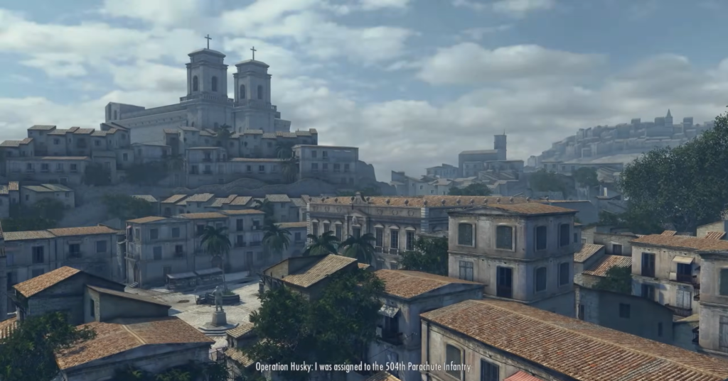 Italian cityscape with historic buildings, clouds.