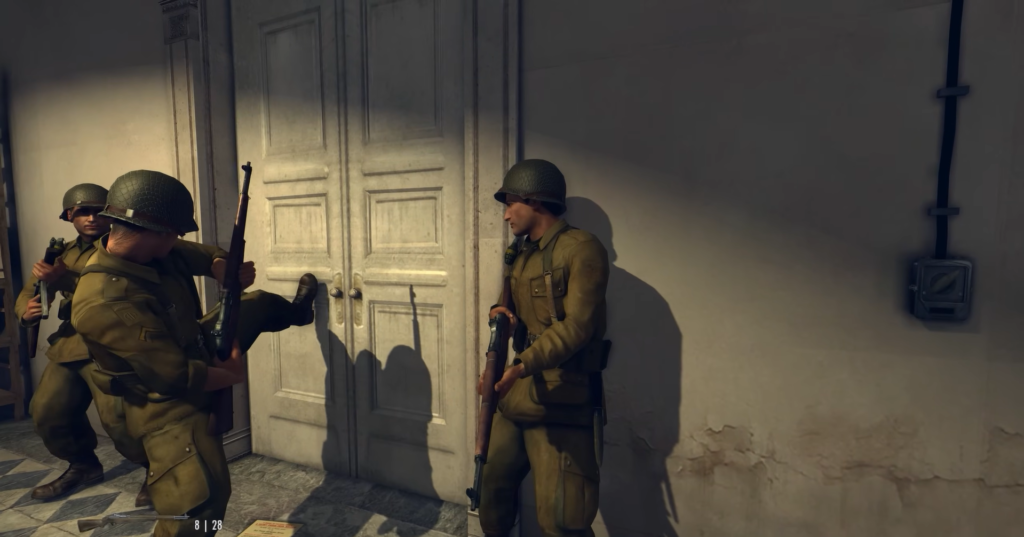 Soldiers in military uniforms with rifles.