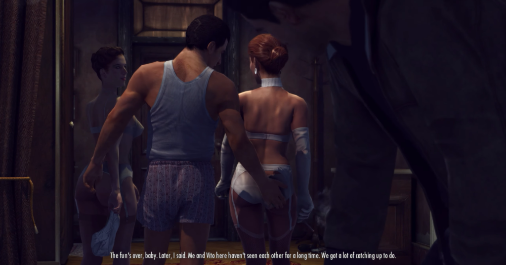 Man touching woman's waist in bar.