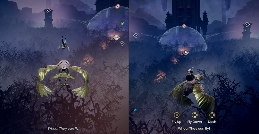 May and Cody fly bird over dark forest in It Takes Two