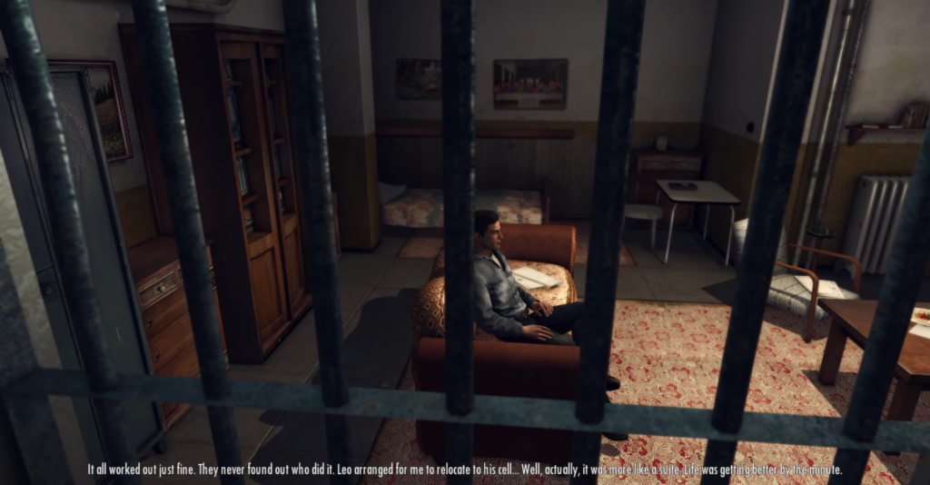 Man sitting on couch in prison.