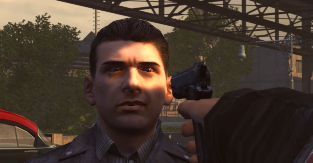 Man threatened with gun under sunlight.