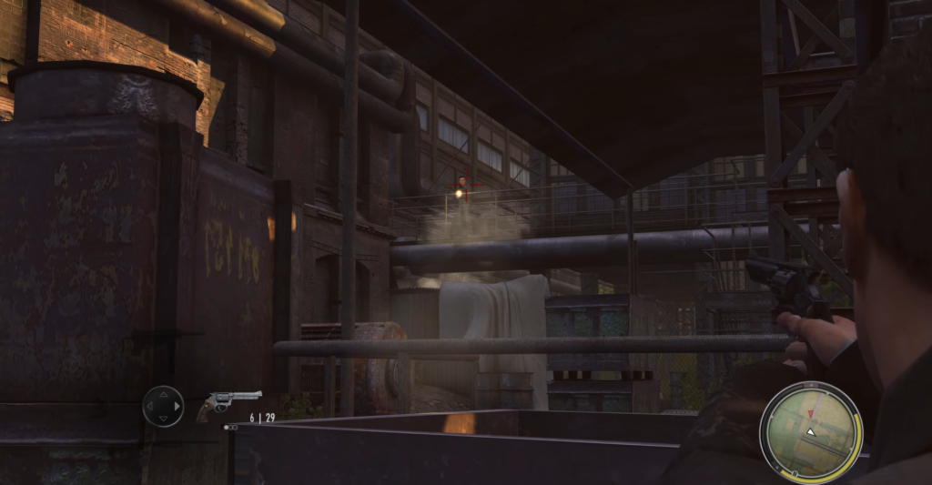 Gunman aiming at distant target outdoors.