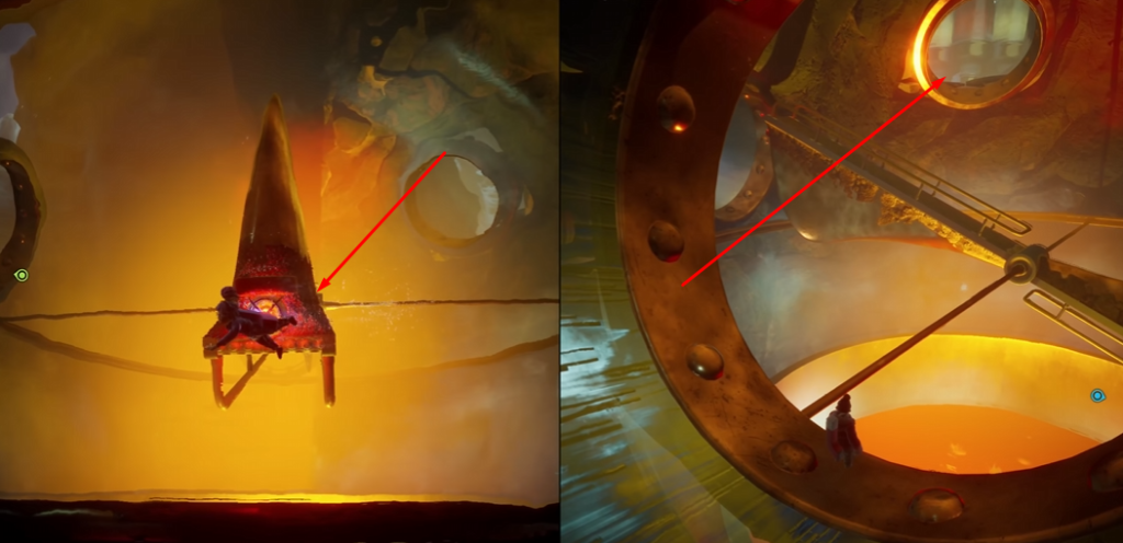 Small figure standing on giant clockwork in orange glow