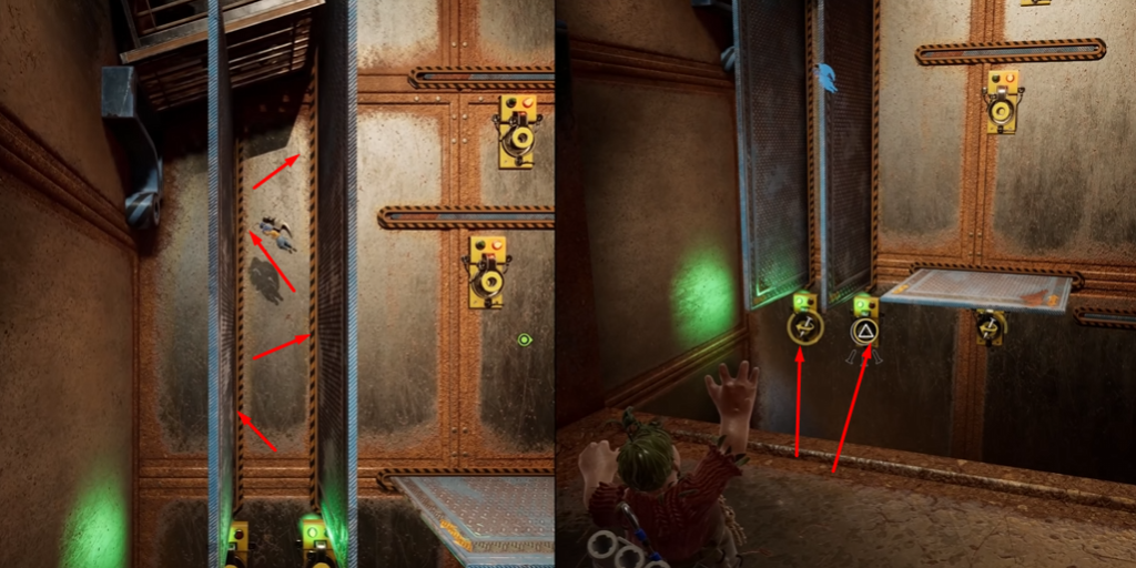 It Takes Two character wall-jumping in industrial shaft