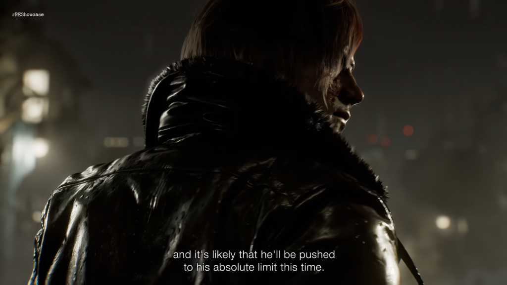 Leon Kennedy in dark leather jacket.
