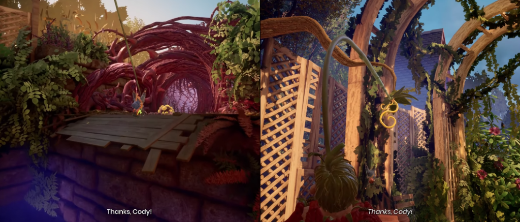 May and Cody in It Takes Two garden walkway