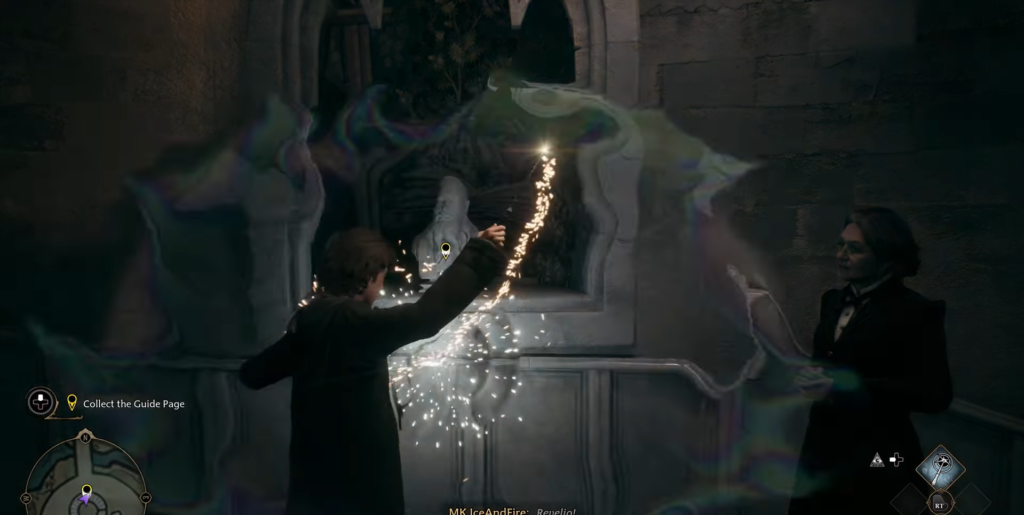 Boy casting spell, woman observing nearby.