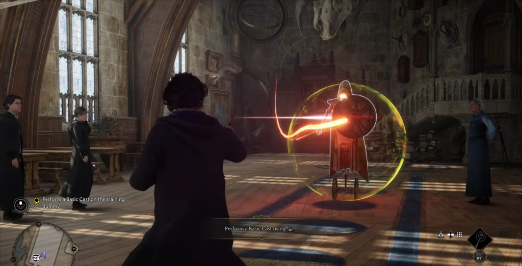 Student casting spell at training dummy.