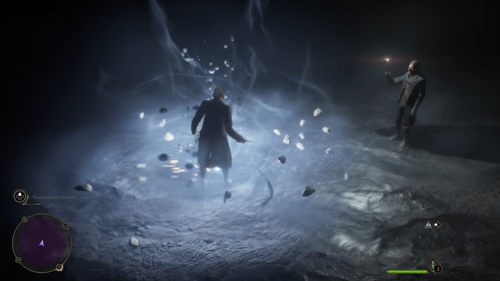 Wizard casting spell with floating rocks in cave