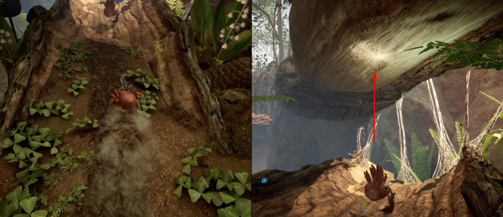 It Takes Two characters climbing tree trunk in forest