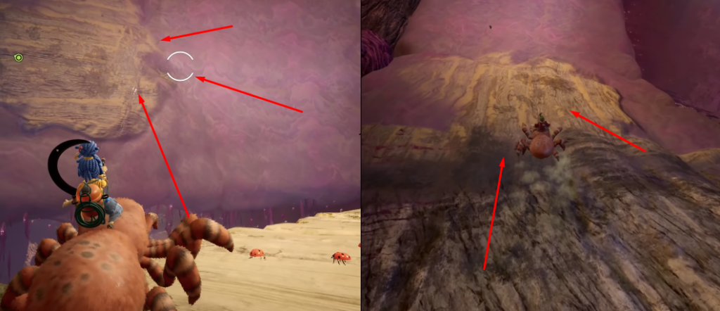 It Takes Two characters riding crab up rocky slope