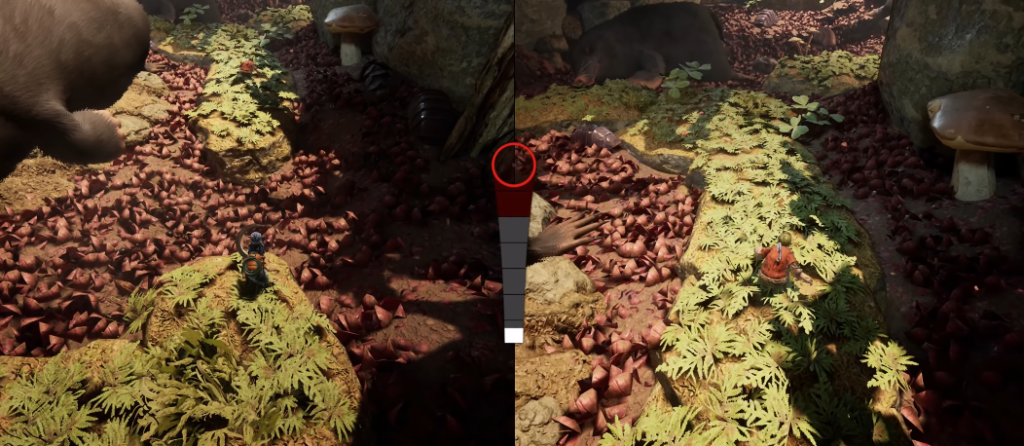 It Takes Two characters standing on mossy forest path