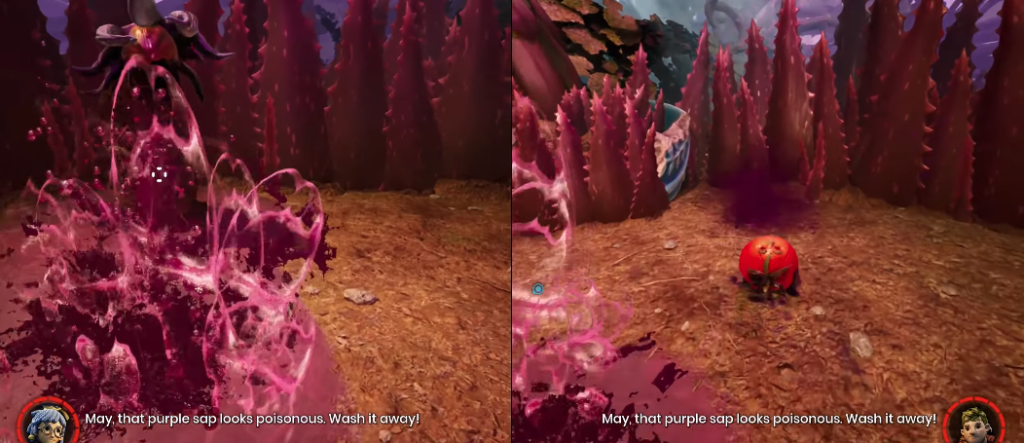 May and Cody washing purple sap in forest