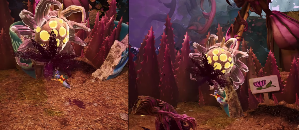 Wasp stinging giant flower in garden setting