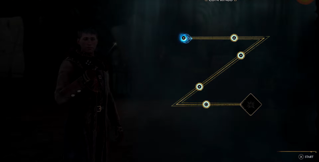 Game menu showing Z-shaped path with blue node