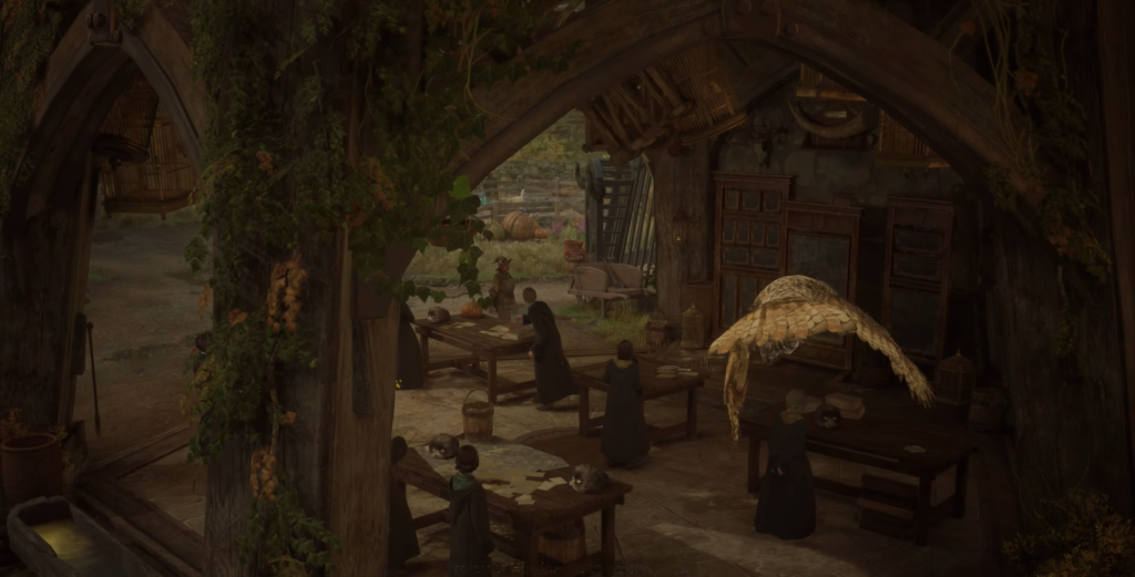 Students studying at wooden tables in rustic classroom