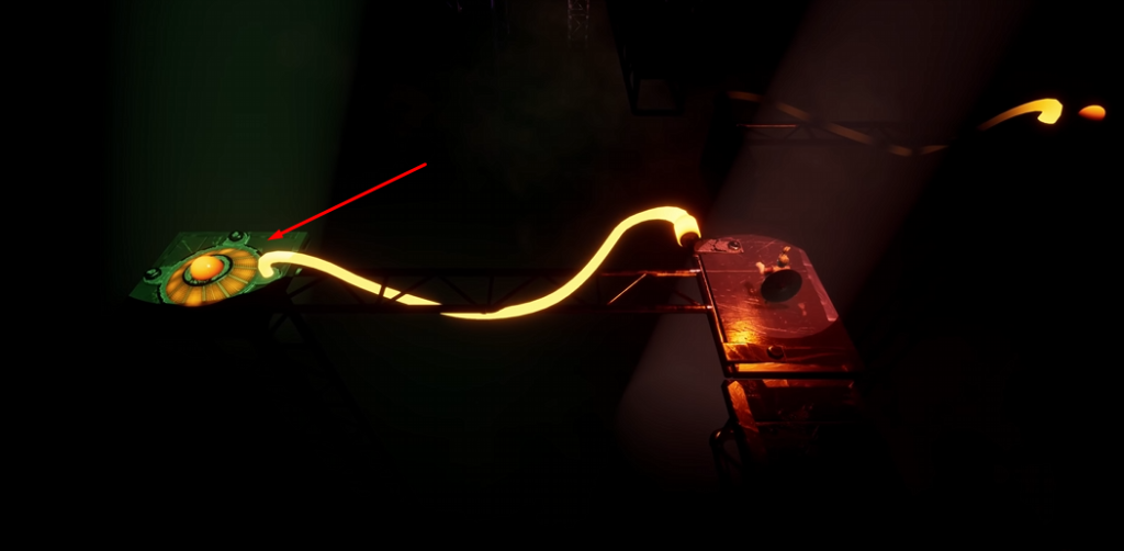 Glowing yellow cable connects green circuit board to device