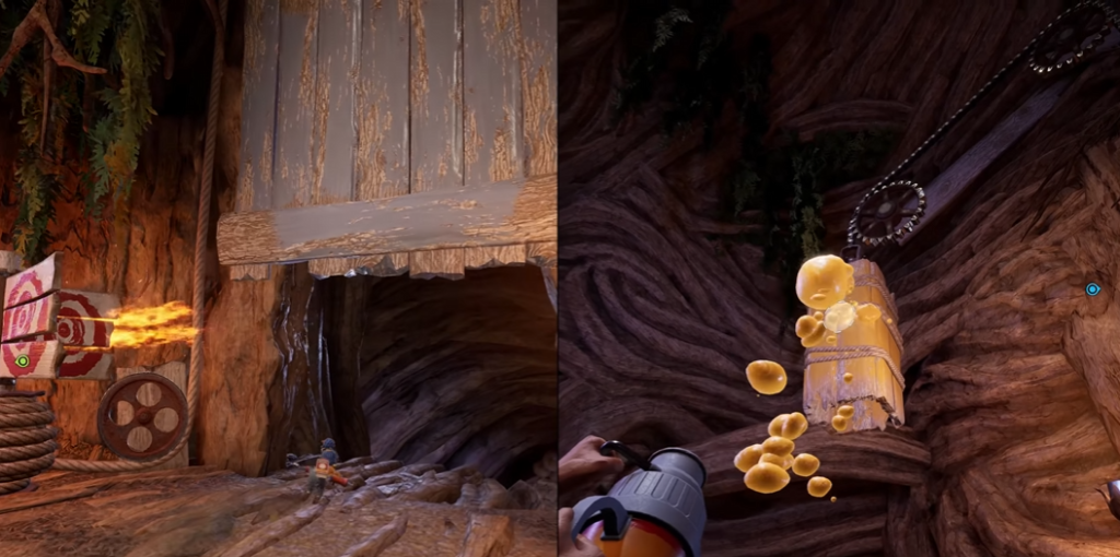 May and Cody aim at honey jar in cave