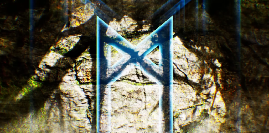 Синяя руна на каменной стене