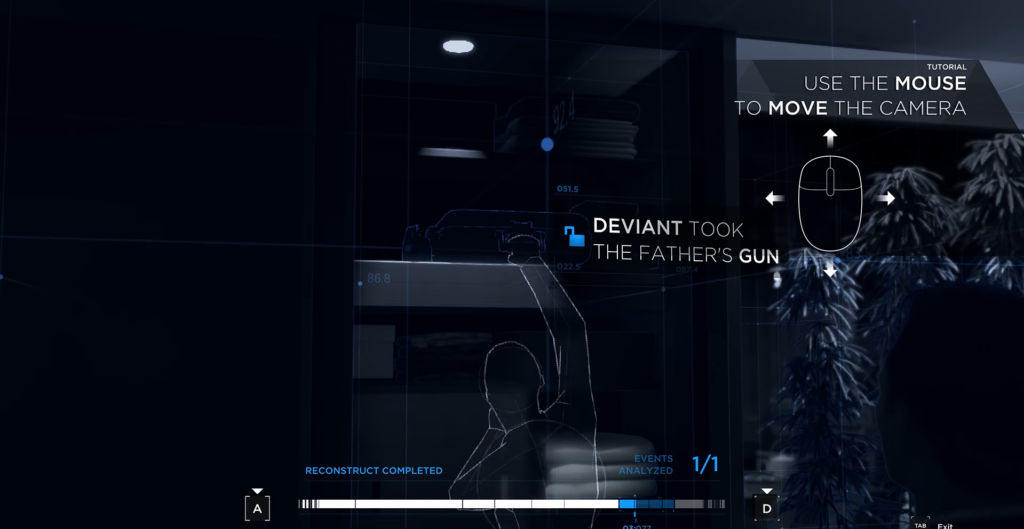 Интерфейс Detroit: Become Human показывает реконструкцию с пистолетом