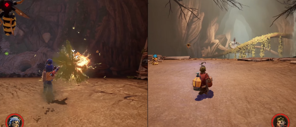 May and Cody fighting wasps in cave, It Takes Two