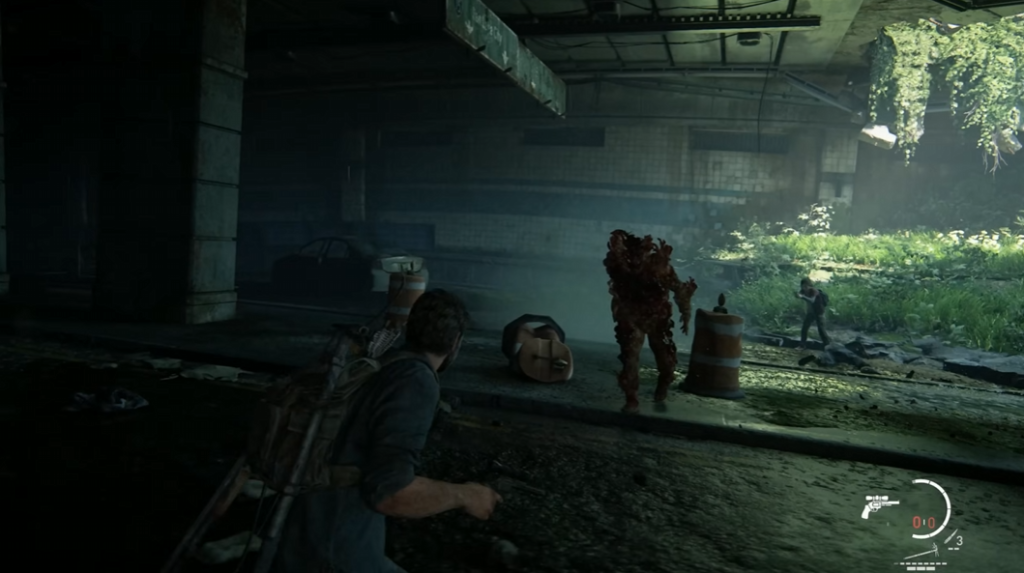 The Last of Us Joel aims at infected in tunnel