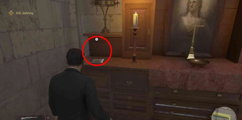 Mafia II character facing dresser with candle in room