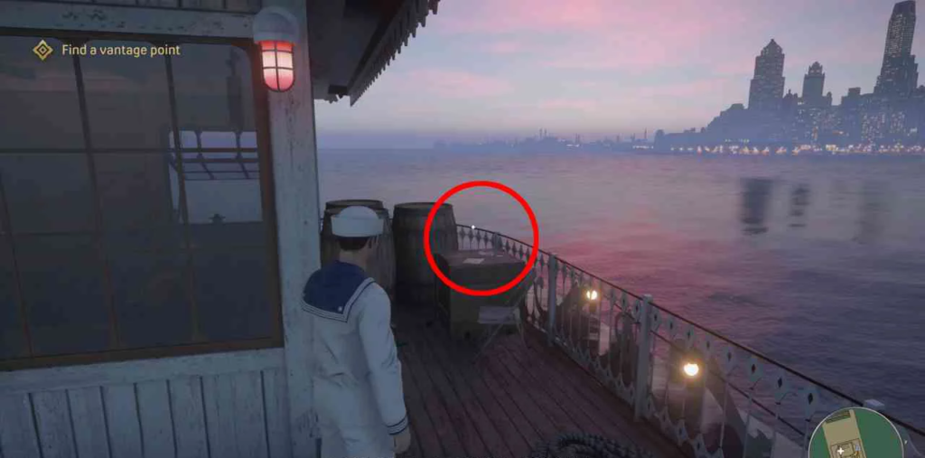 Mafia Definitive Edition sailor stands on boat deck at sunset