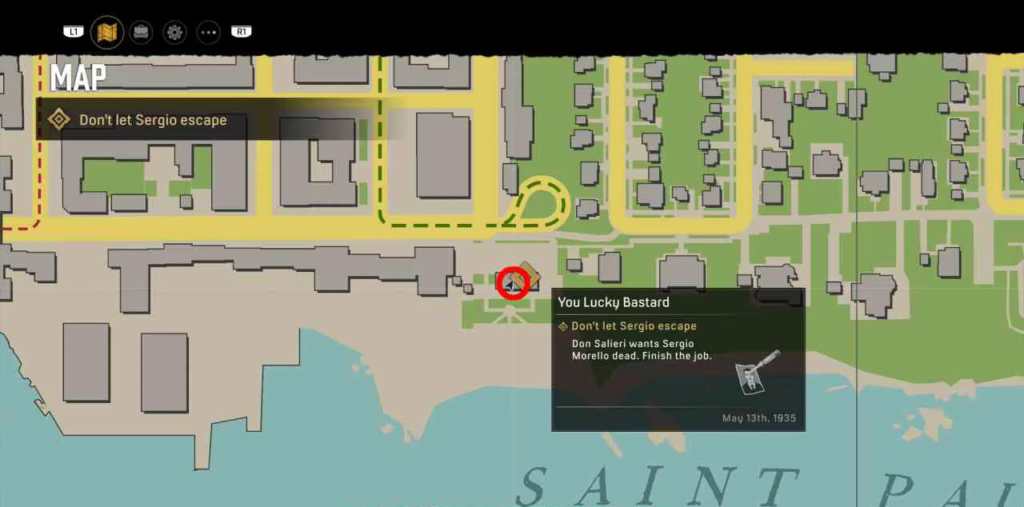 Mafia Definitive Edition map showing mission marker in city