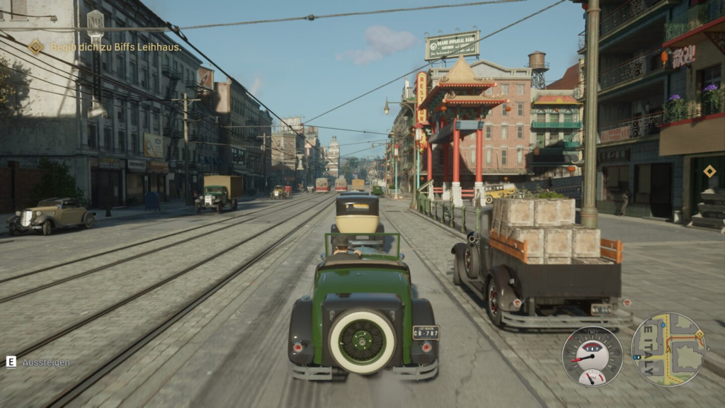 Mafia Definitive Edition driving green car on city street