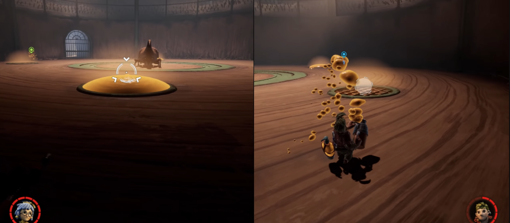 It Takes Two characters spraying yellow sap in arena