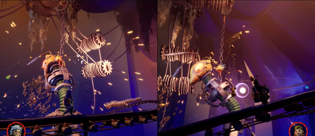 Two players fight mechanical boss in It Takes Two