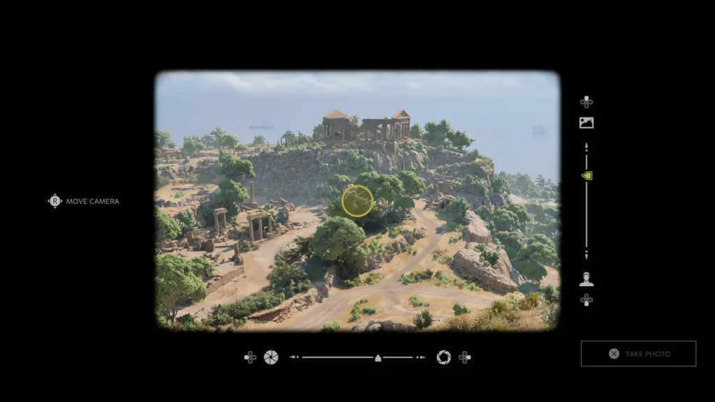 Camera view of hilltop ruins and winding dirt roads