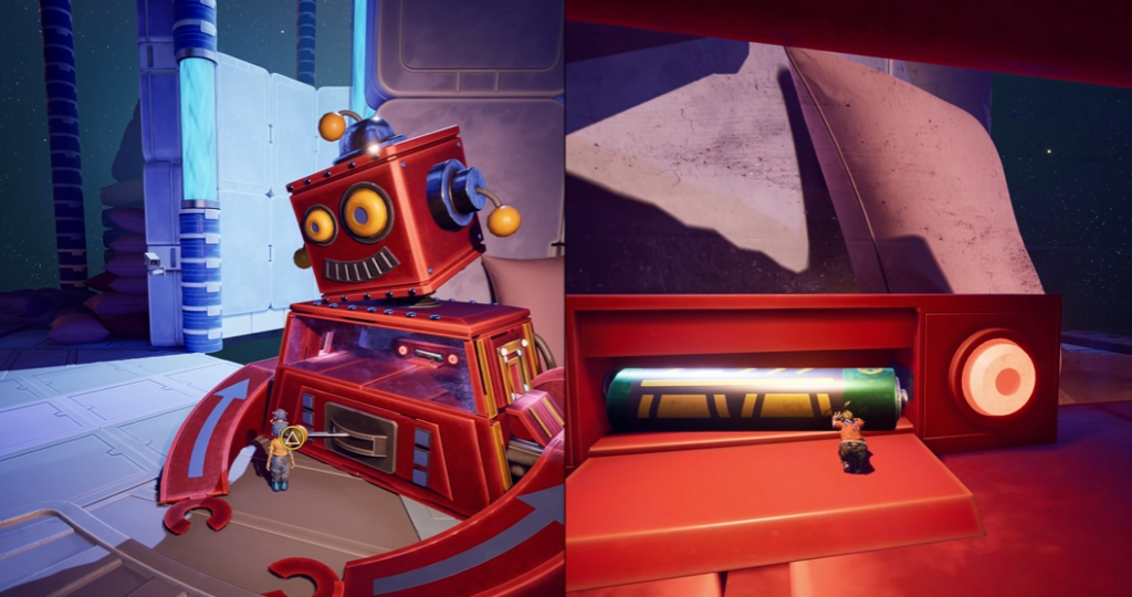 May and Cody face red robot in It Takes Two