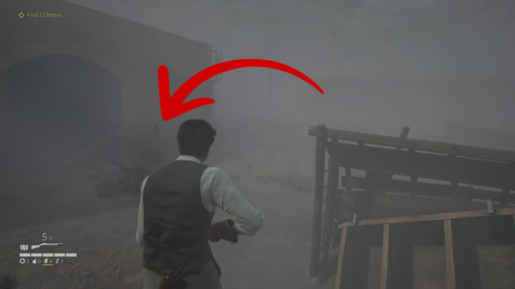 Red Dead Redemption 2 character aiming rifle in fog
