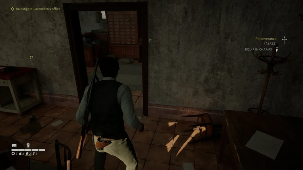 Man walking through doorway in dim office room