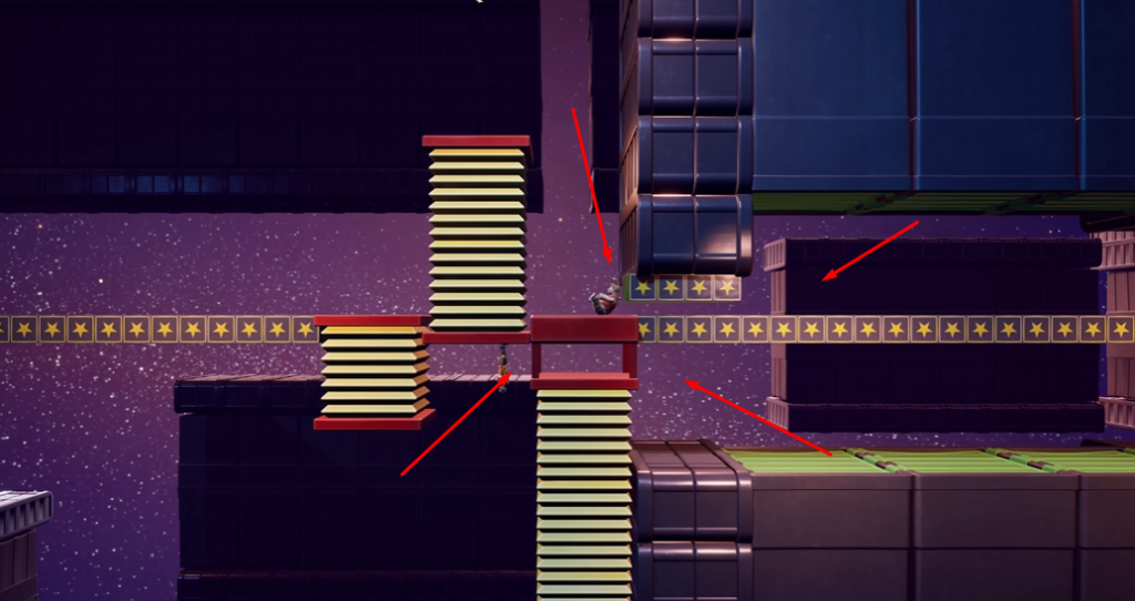 Small character stands on platform in space level