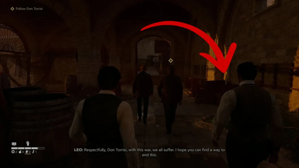 Mafia III characters walking through stone tunnel corridor