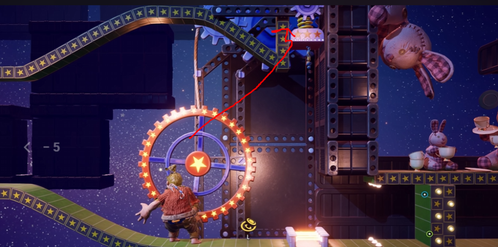 It Takes Two character aiming at star wheel platform