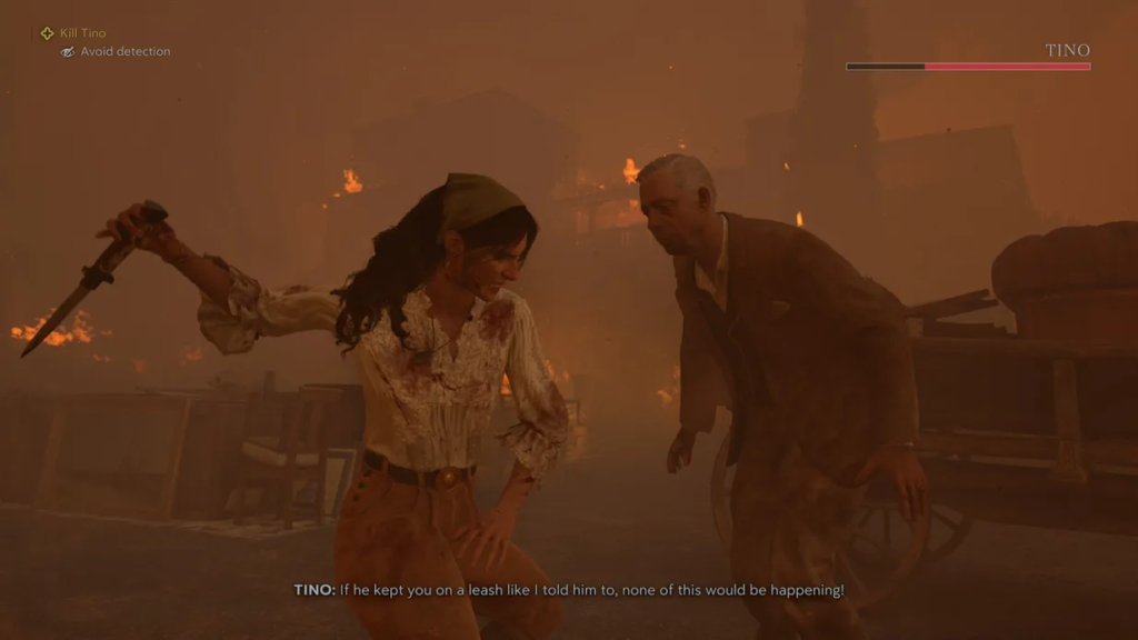 Woman stabs Tino during smoky fire-lit street fight