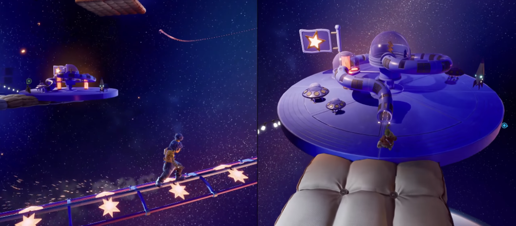 Two players running on star bridge in space