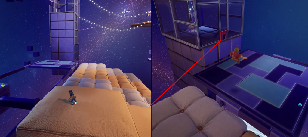 It Takes Two characters jumping on platforms in space