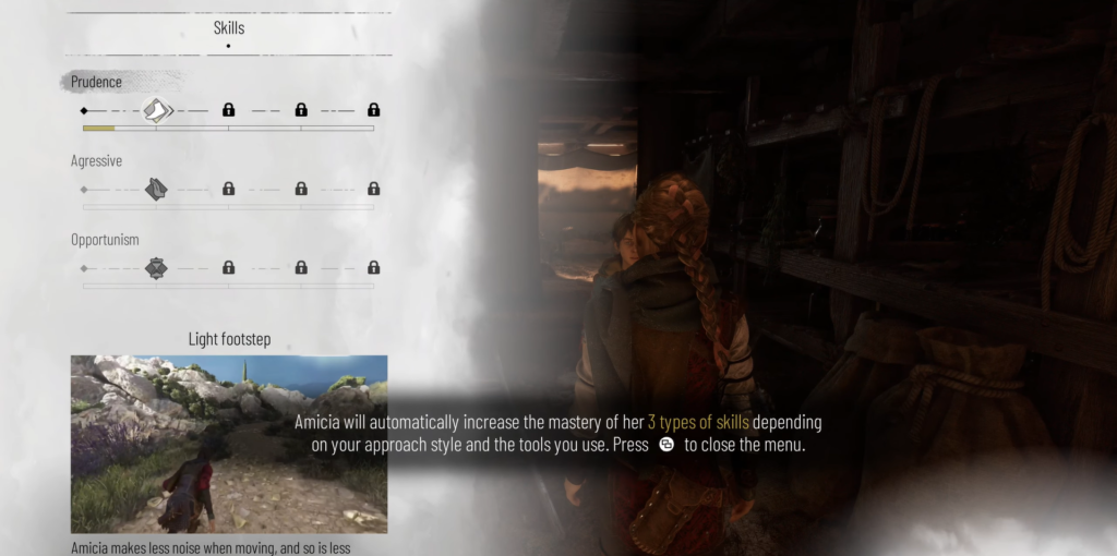 Amicia opens skills menu in A Plague Tale