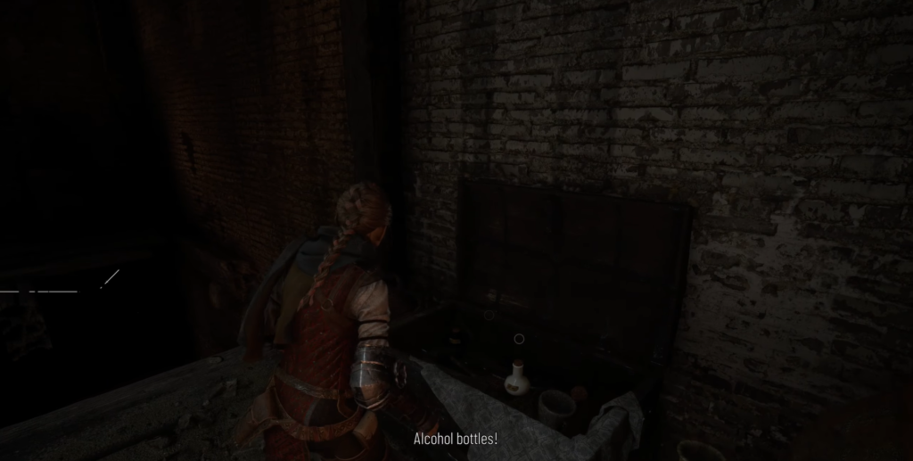 Amicia de Rune opens chest in stone room