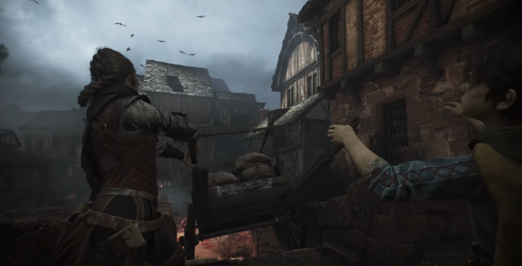 Amicia and Hugo in A Plague Tale village