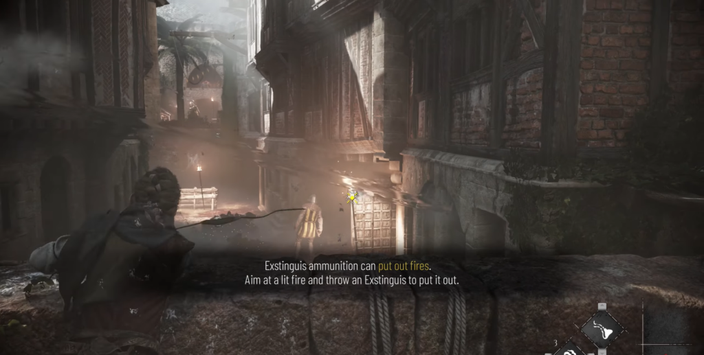 A Plague Tale gameplay screenshot, medieval street stealth scene