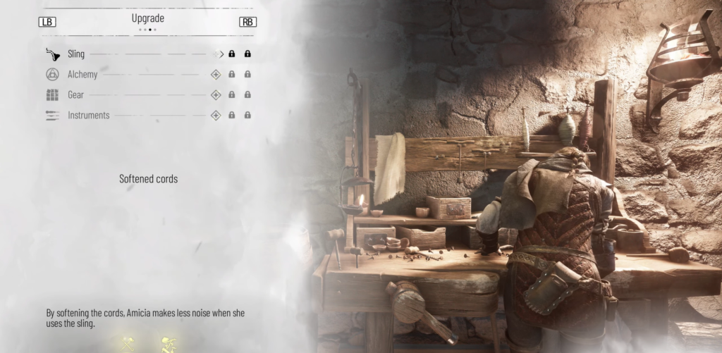 A Plague Tale: Innocence Amicia upgrade menu screenshot