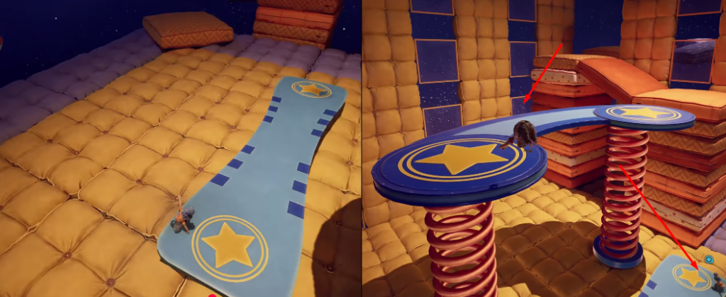 It Takes Two characters jumping on spring platforms indoors